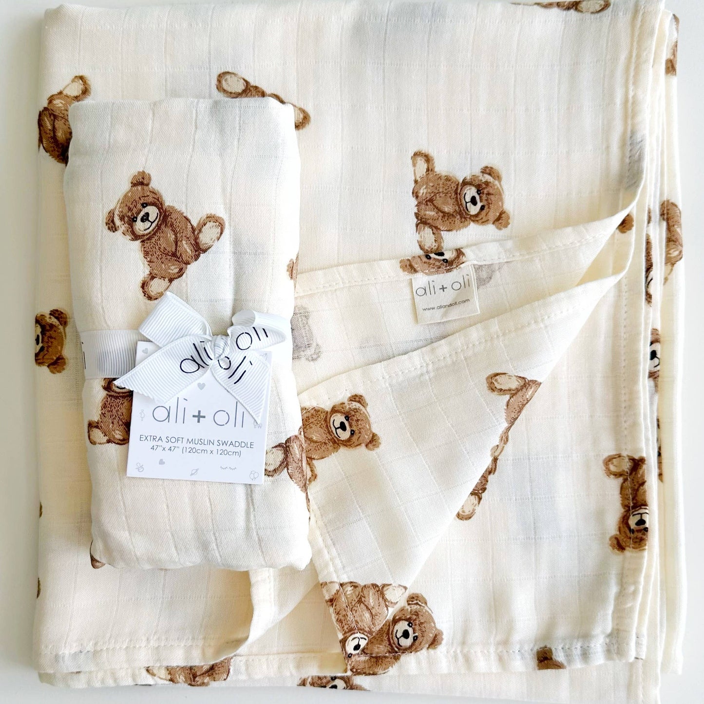 Bamboo Muslin Swaddle Blanket | Teddy Bear