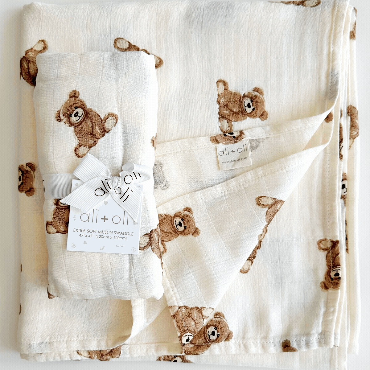 Bamboo Muslin Swaddle Blanket | Teddy Bear